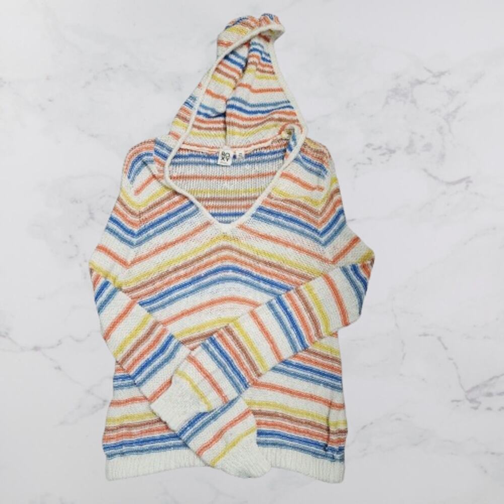 Roxy Striped Hooded Sweater - White, Blue, Orange, Yellow